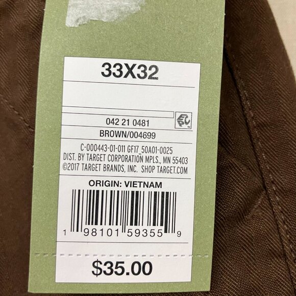 NWT Goodfellow & Co Men's 33X32 Brown Straight Leg Utility Pants Herringbone - Picture 6 of 14